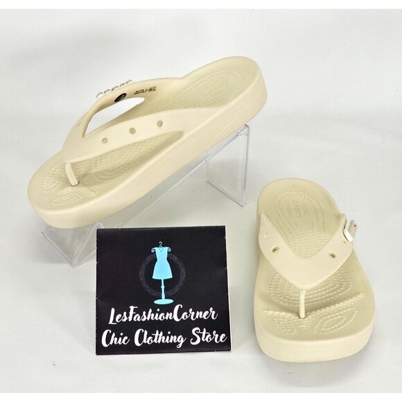 Crocs Women's Cream Croslite Classic Platform Flip Flops Size 6 2121 - Picture 1 of 16